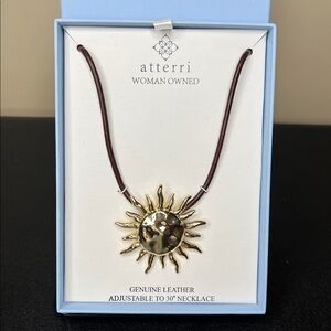 ATTERRI | Sunburst Celestial Statement Piece Adjustable Leather Necklace